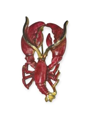 Vintage Art Deco Lobster Pin. Red Enamel With Gold Accents.